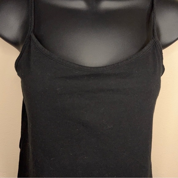 MEDIUM CLASSIC BLACK TANK TOP SLEEVELESS STRETCH SPAGHETTI STRAPS - Picture 3 of 10